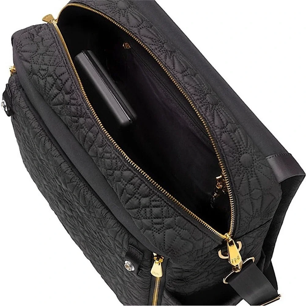 Petunia Pickle Bottom Black Quilted Flower Convertible Boxy Backpack